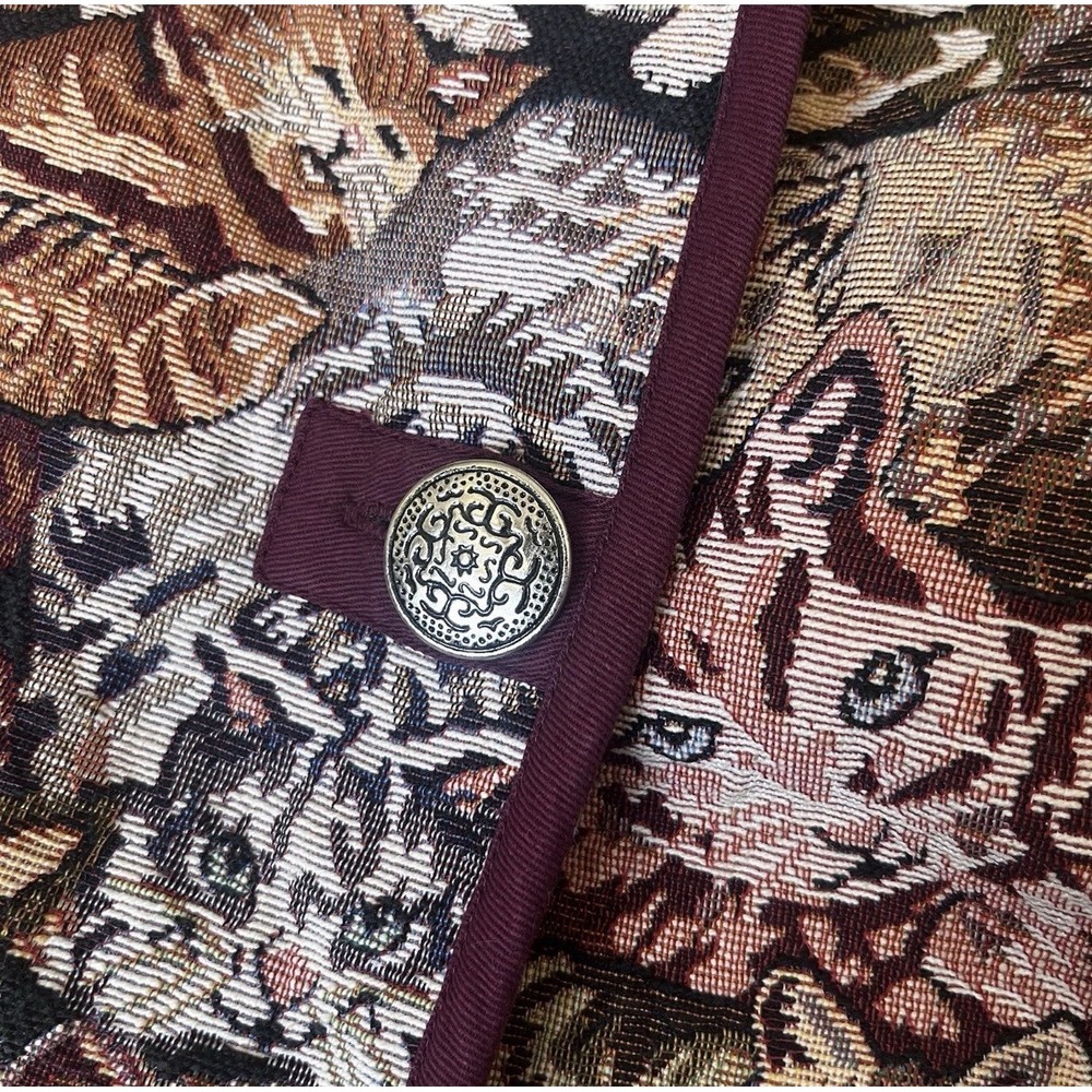 Blair Womens Medium Vintage Tapestry Cat Print Jacket Brown Burgundy Woven - Picture 4 of 9